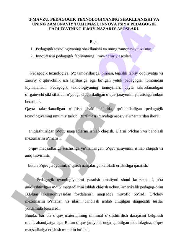 Pedagogik texnologiyaning shakllanishi va zamonaviy tuzilmasi