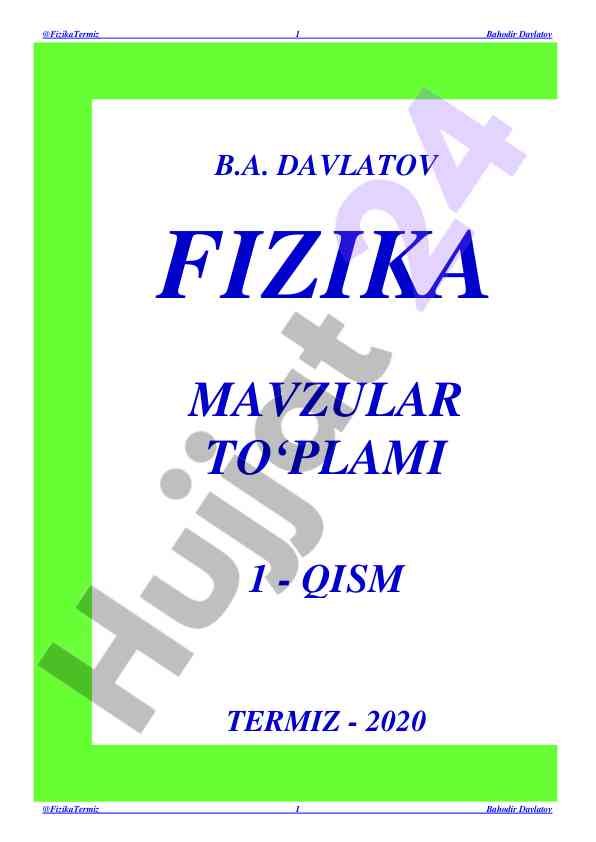 Fizika mavzular to‘plami 1 – qism