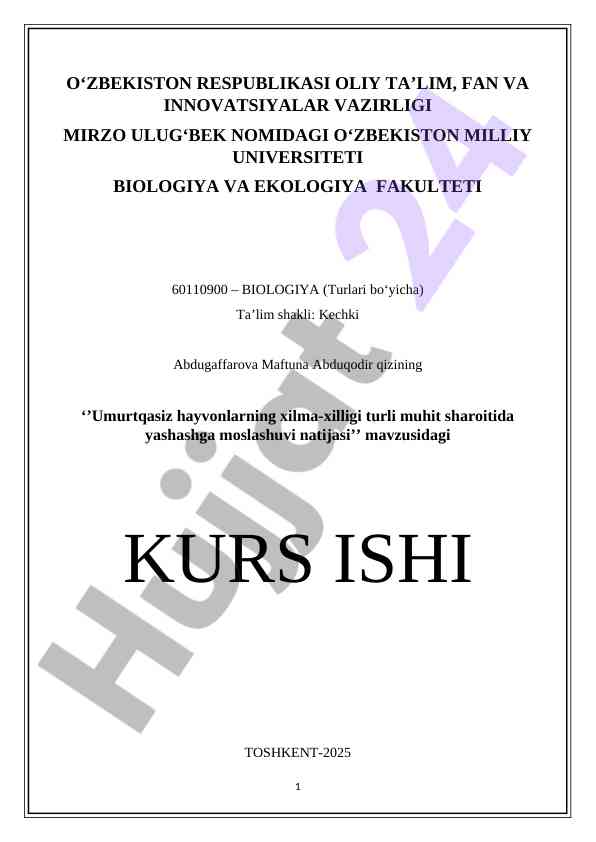 Umurtqasiz hayvonlarning xilma-xilligi va moslashuvlari