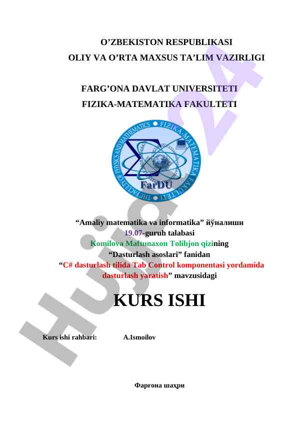 C# dasturlash tilida tab control komponentasi