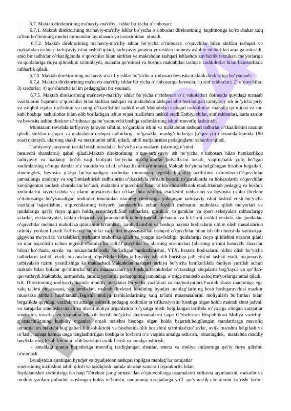 Maktab direktori o'rinbosari vazifalari va mas'uliyatlari