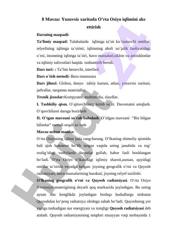 O’rta osiyo iqlimini aks ettirish mavzusi