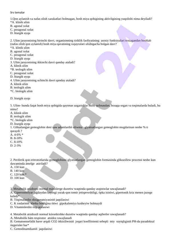 Ulim jarayonlari va qon aylanish testlari