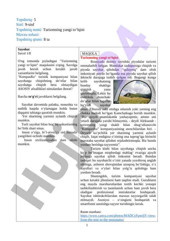 Turizmning yangi to‘lqini tahlili