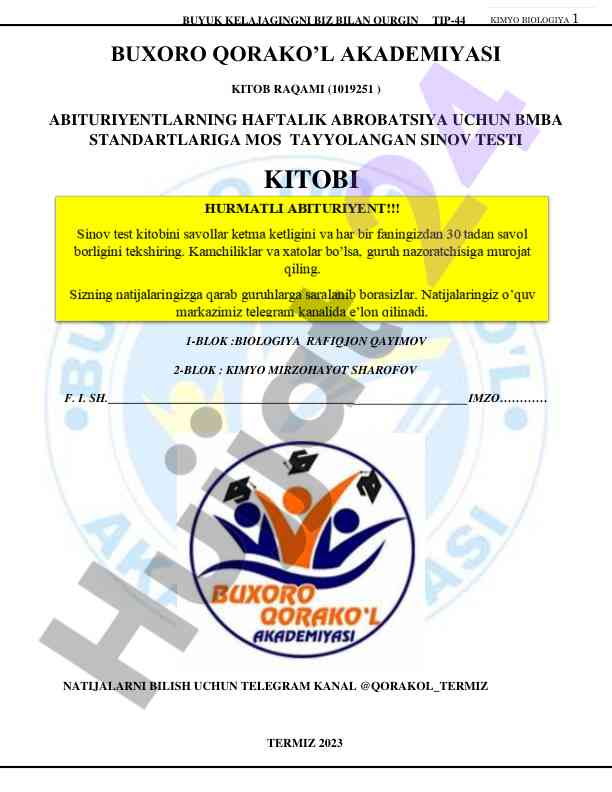Abituriентlarning kimyo va biologiya sinov testi