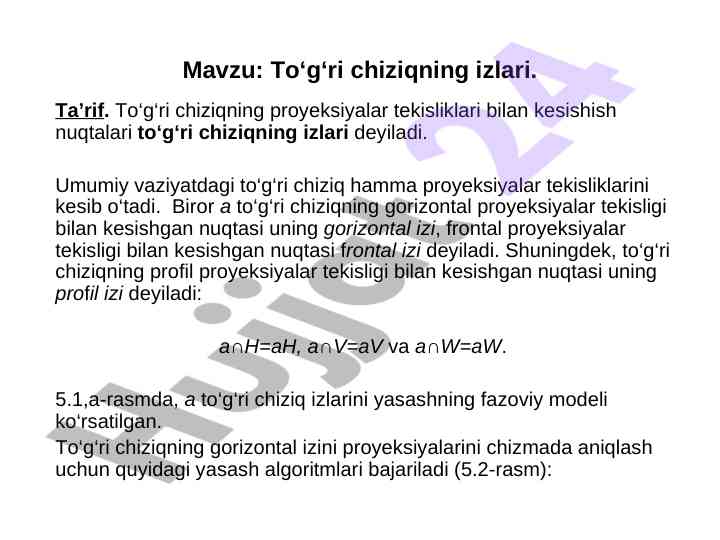 To‘g‘ri chiziqning izlari va proyeksiyalar