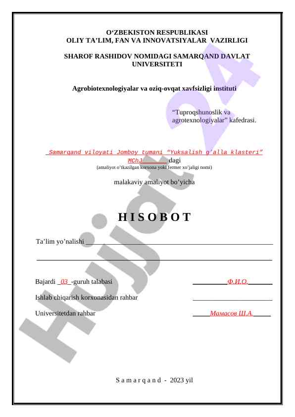 Malakaviy amaliyot hisoboti tuproqshunoslikda