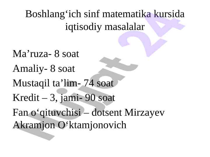 Boshlang‘ich sinf matematika kursida iqtisodiy masalalar