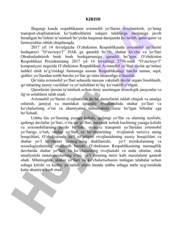 Avtomobil yo‘llarini rivojlantirish loyihalari