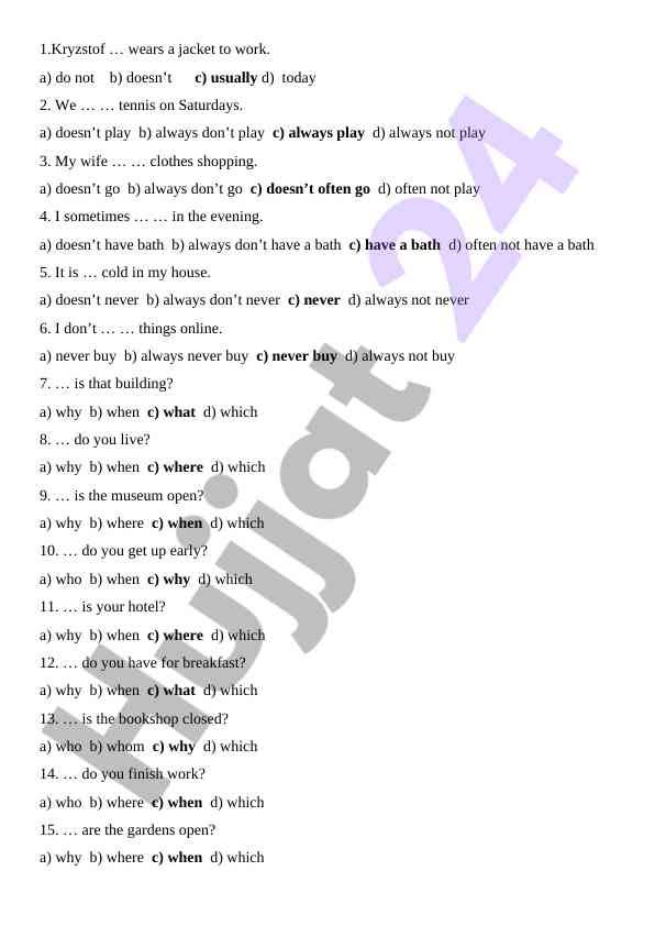 English grammar exercise on question formation