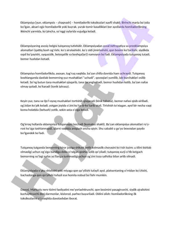 Eklampsiya: homiladorlik toksikozlari xavfli shakli