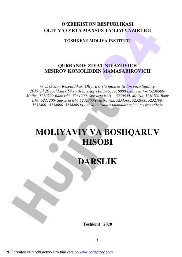 Moliya va boshqaruv hisobi darslik