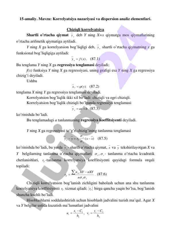 Korrelyatsiya nazariyasi va dispersion analiz elementlari