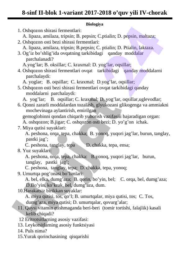 Oshqozon fermenlari va ovqat moddalari testi