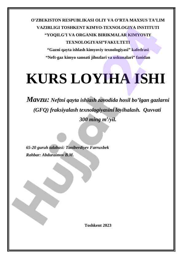 Neftni qayta ishlash zavodida gazlarni fraksiyalash