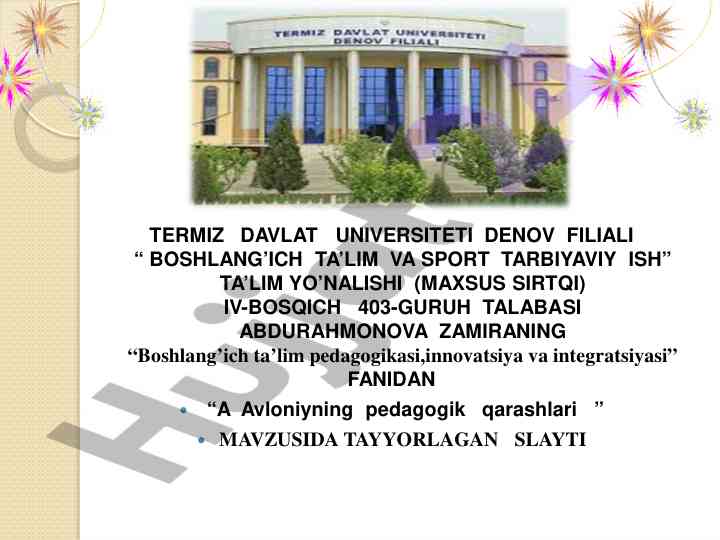 Abdulla avloniyning pedagogik qarashlari mavzusi