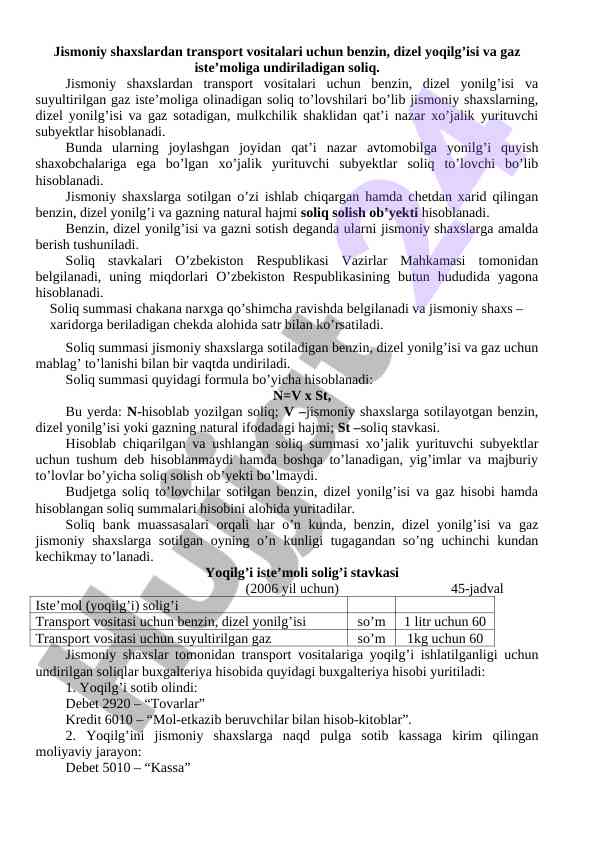 Transport vositalari uchun yo‘qilg‘i soliqlari