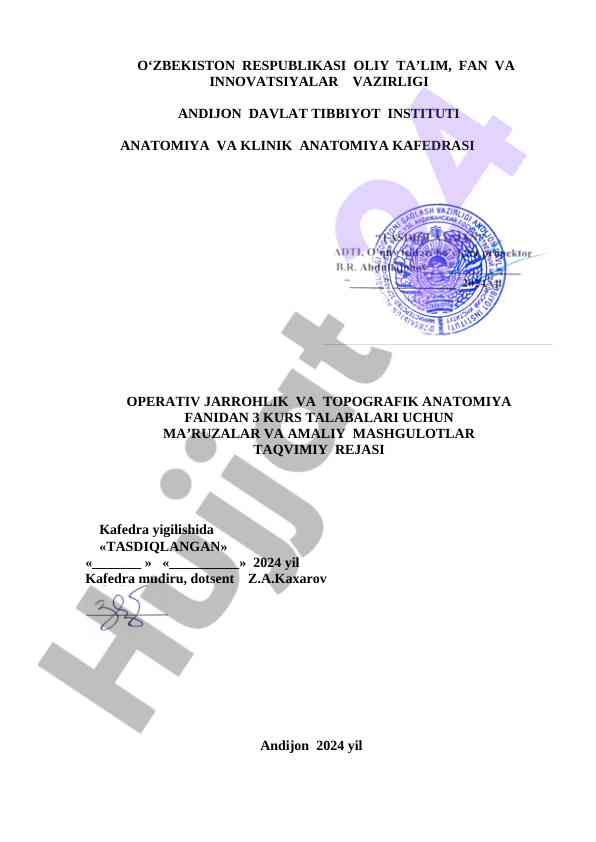 Operativ jarrohlik va topografik anatomiyaning ma’ruzalari