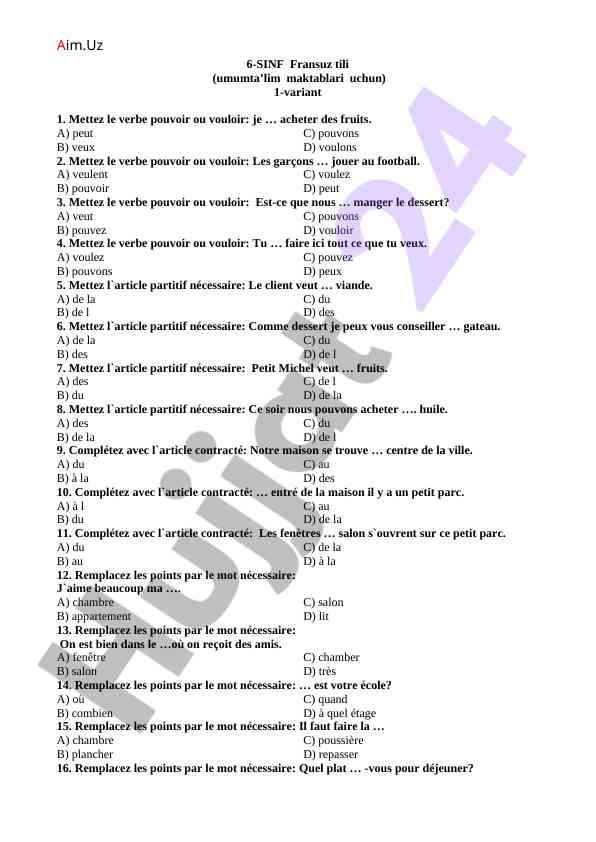 Fransuz tili darsliklari 6-8 sinf variantlari