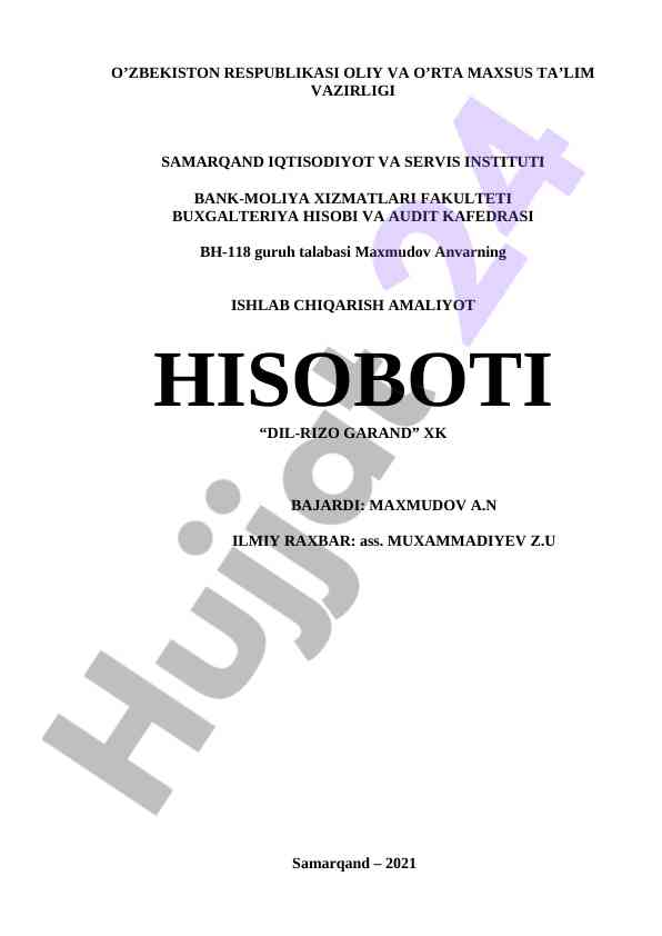 Ishlab chiqarish amaliyot hisoboti avtomatlashtirish