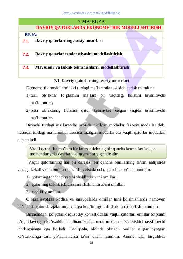 Davriy qatorlar ekonometrik modellashtirish