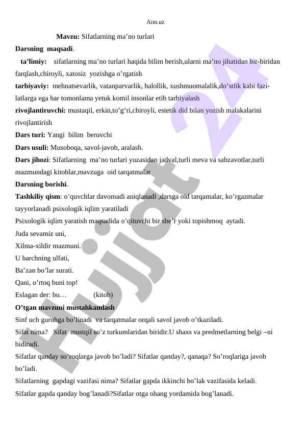 Sifatlarning ma’no turlari dars rejasi