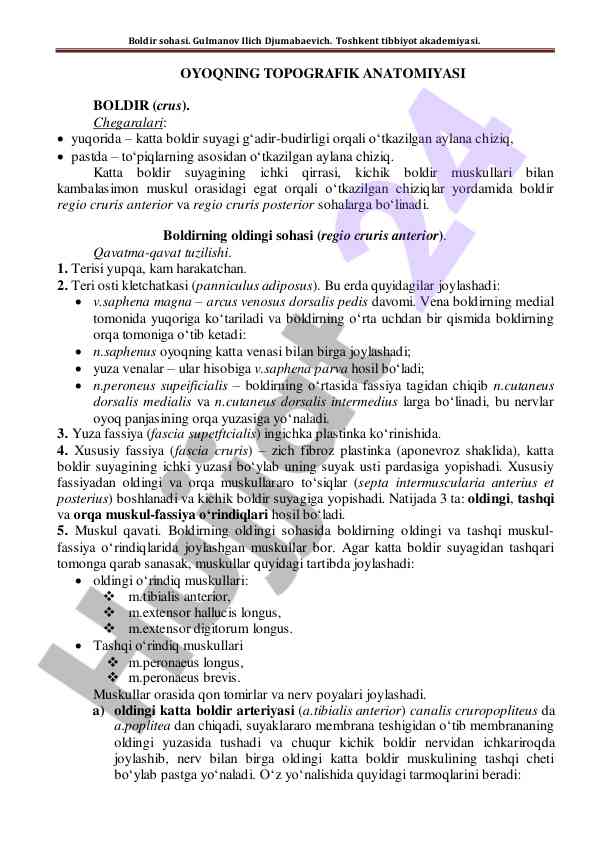 Oyoqning topografik anatomiya boldir