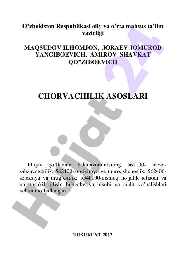 Chorvachilik asoslari o‘quv qo‘llanma