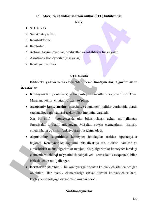 Stl kutubxonasi va uning asosiy elementlari