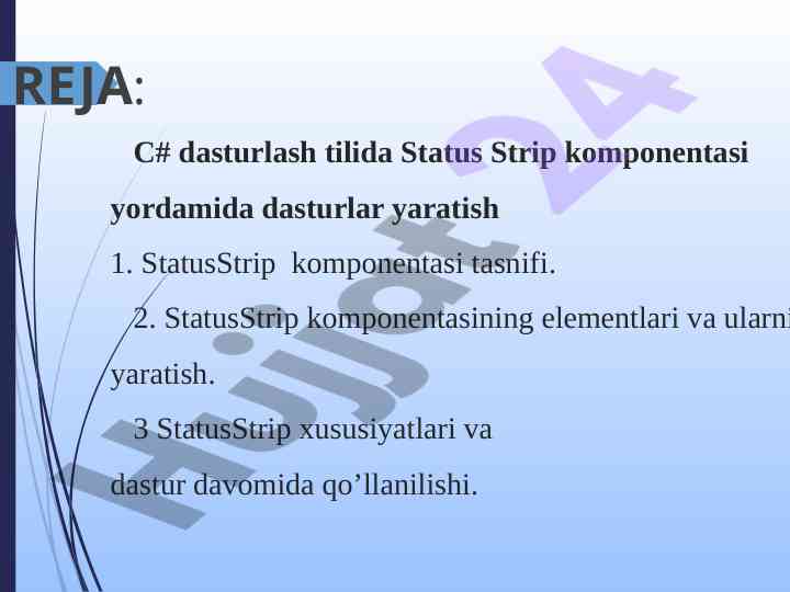 C# dasturlashda status strip komponentasi yordamida