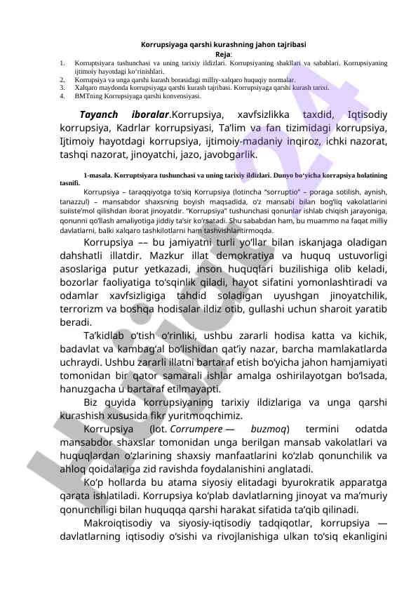 Korrupsiyaga qarshi kurashning jahon tajribasi