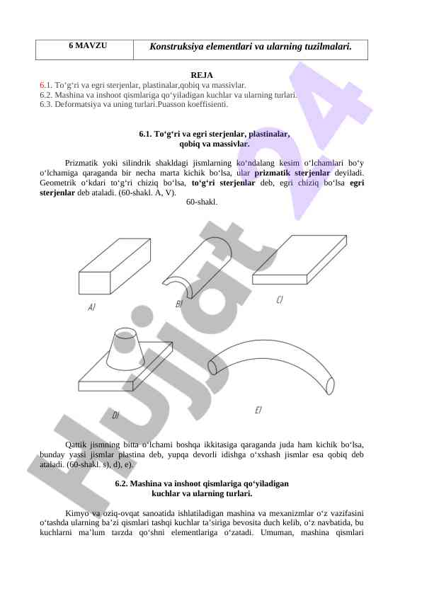 Konstruksiya elementlari va ularning tuzilmalari