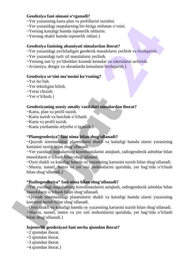 Geodeziya Fanining Asosiy O‘rganish Mavzulari