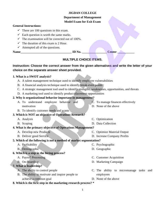 Mavjud examinatsiya testi bilan tanishing