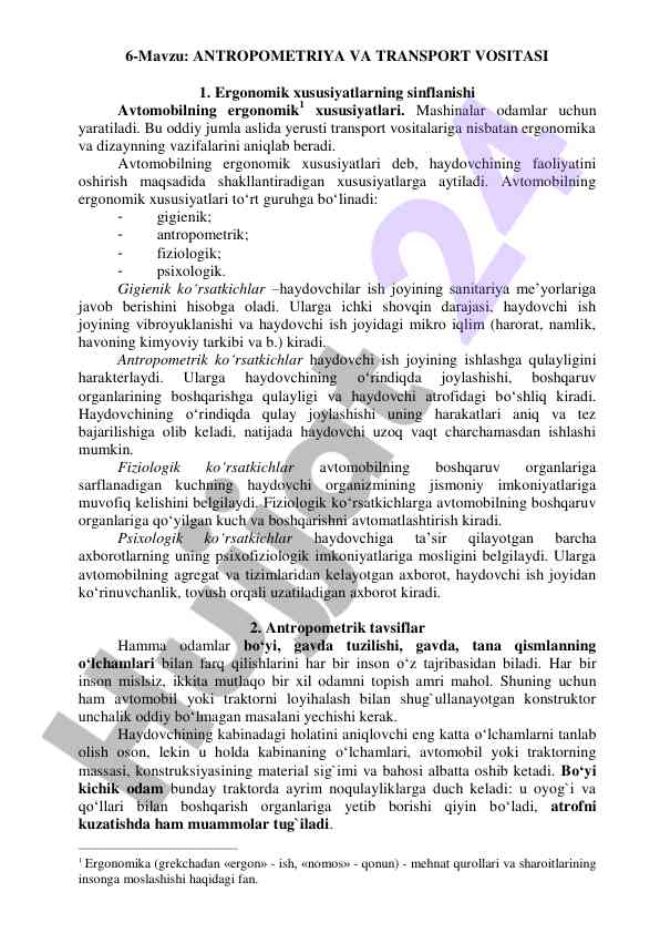 Ergonomik xususiyatlar va antropometriya