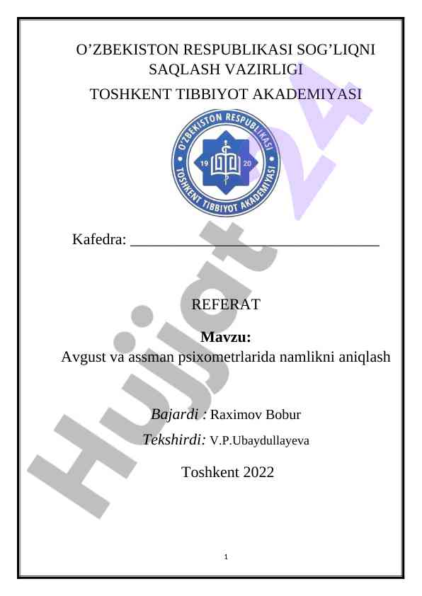 Psixometrlarda havoning nisbiy namligini aniqlash