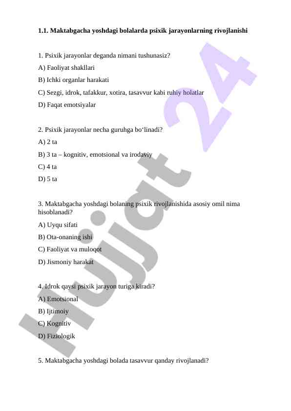 Psixik jarayonlar maktabgacha yoshdagi bolalarda