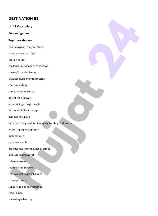 B1 unit 3 vocabulary for fun and games