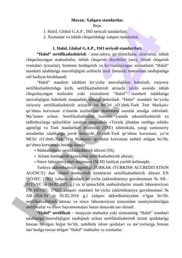 Xalqaro standartlar va halol sertifikatlashtirish