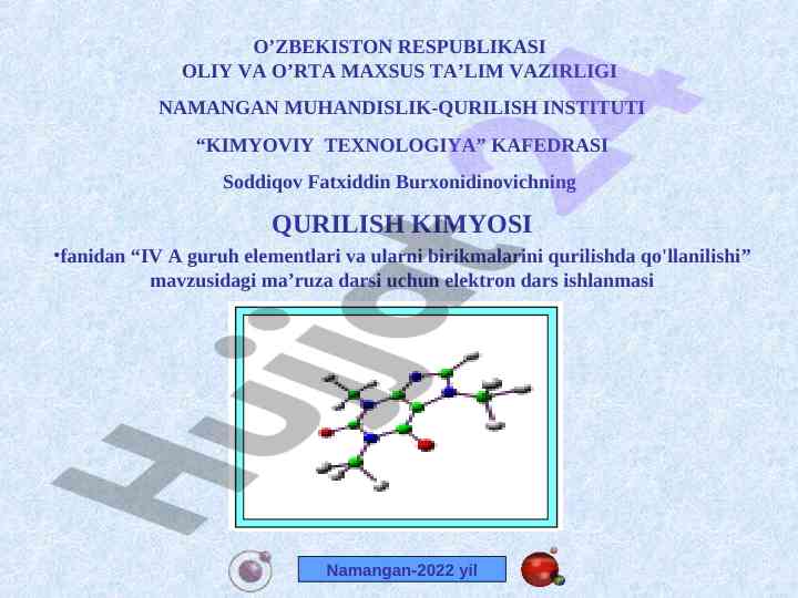 Qurilish kimyosi fanidan dars ishlanmasi