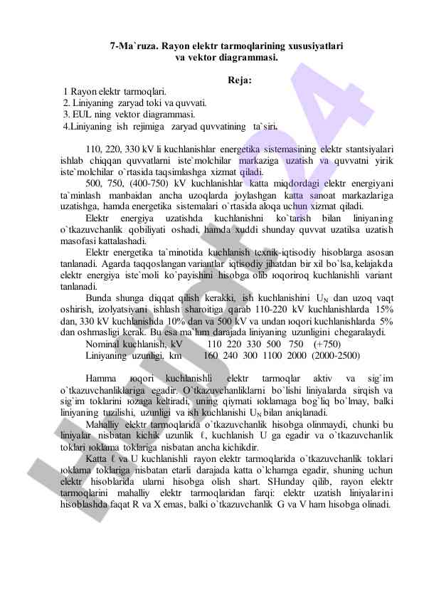 Rayon elektr tarmoqlari vektor diagrammasi