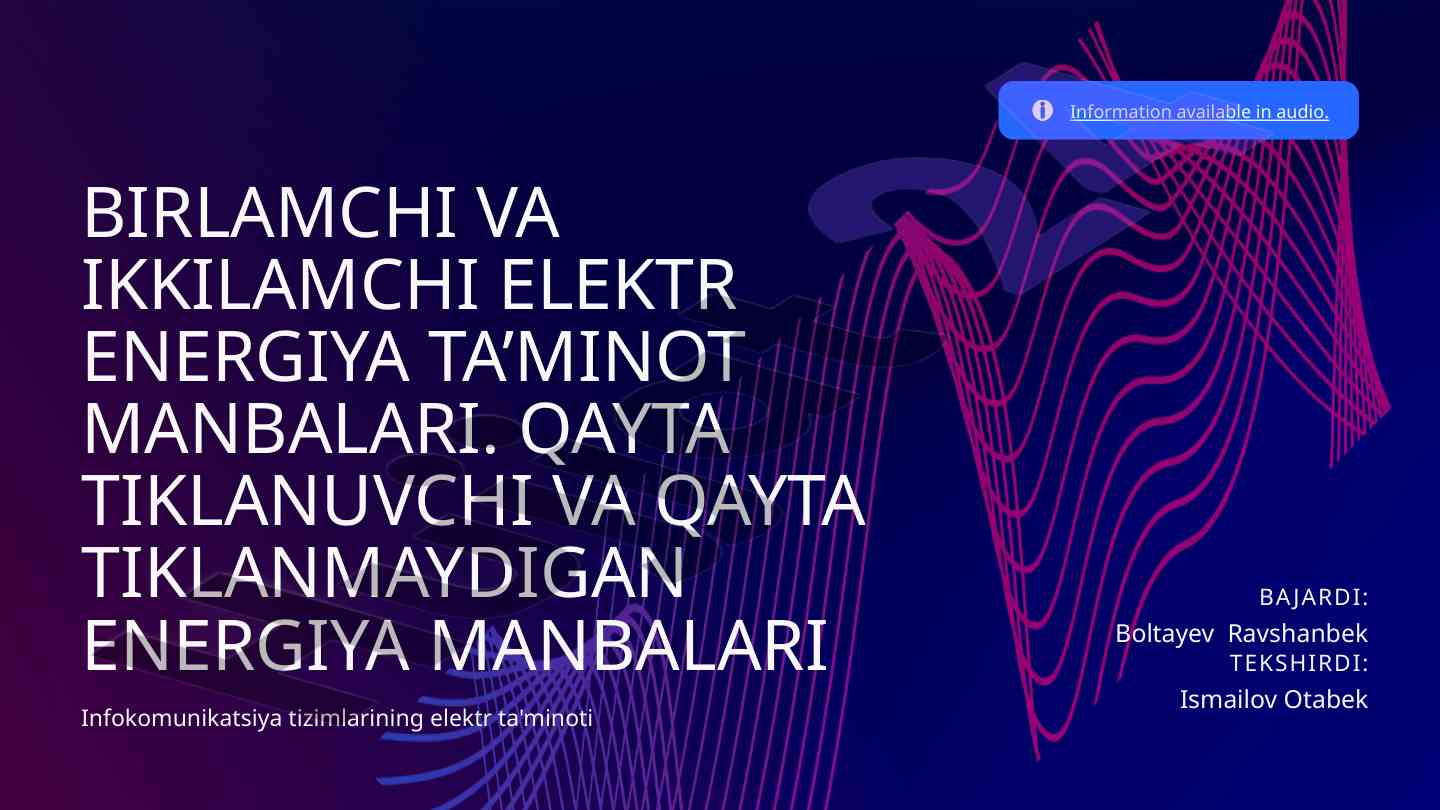 Qayta tiklanuvchi energiya manbalari va tizimlar