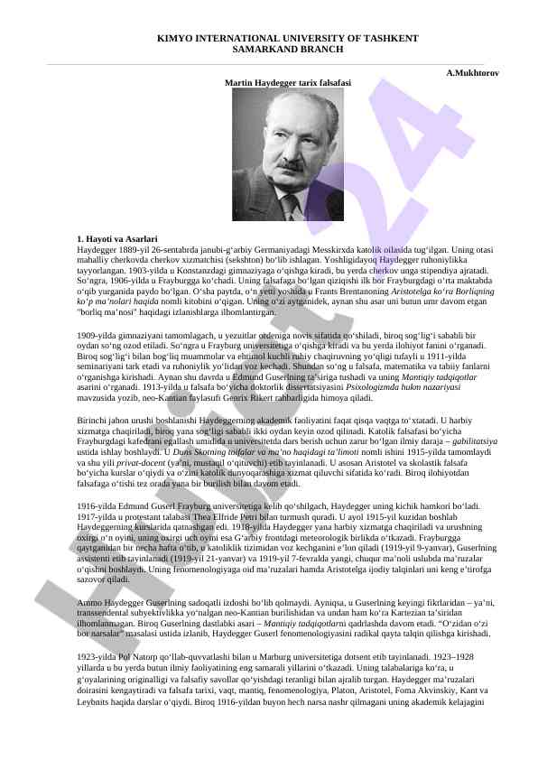 Haydegger tarix falsafasi va hayoti