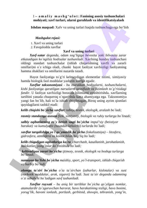 Xavf turlari va ularni tasniflash asoslari
