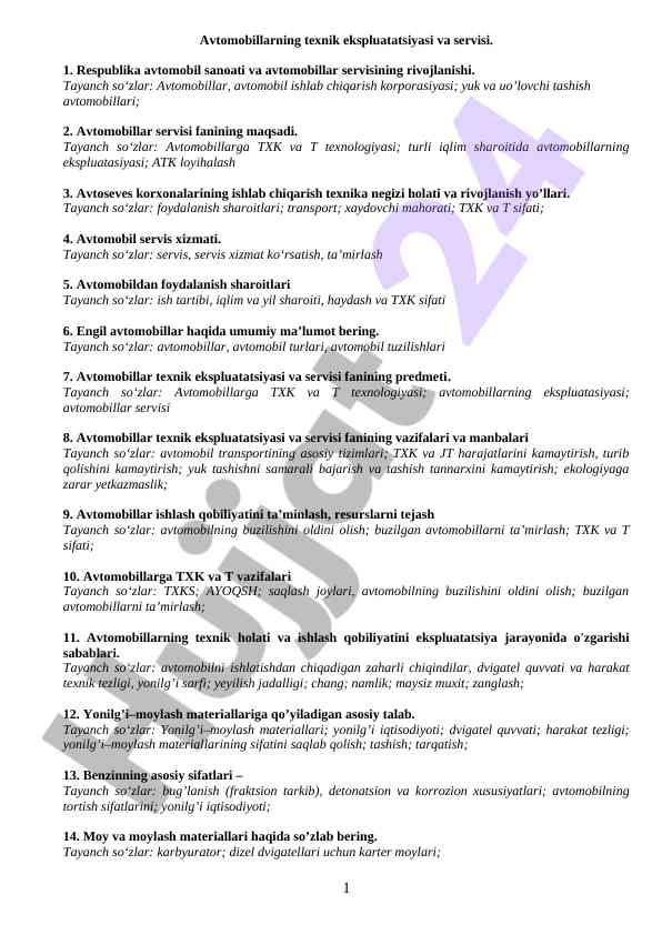Avtomobillar texnik ekspluatatsiyasi va servisi