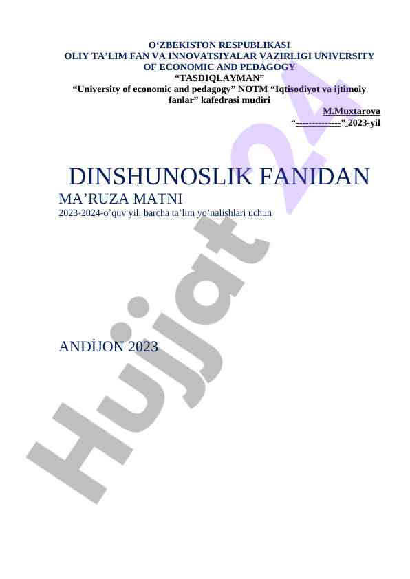 Dinshunoslik fanidan ma’ruza matni 2023-2024