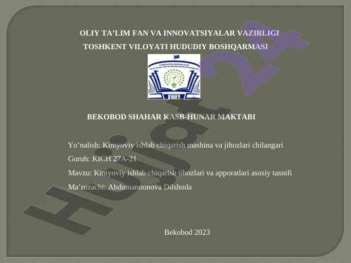 Kimyoviy ishlab chiqarish jihozlari va apparati