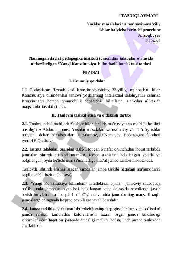 Yangi konstitutsiya bilimdoni tanlovi nizomi