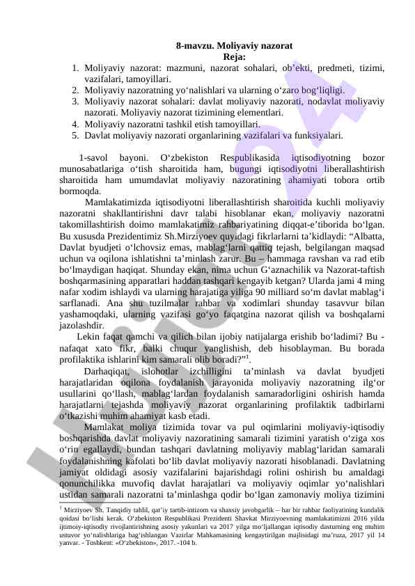 Moliyaviy nazoratning asosiy prinsiplari va yo‘nalishlari