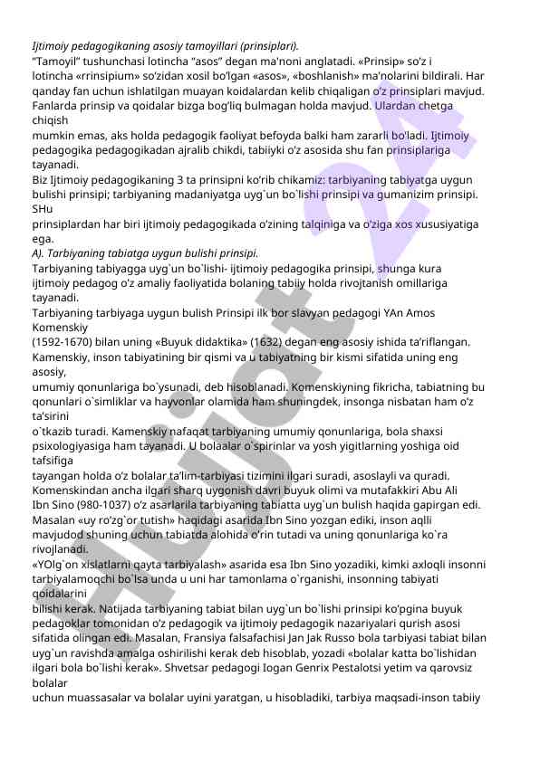 Ijtimoiy pedagogikaning asosiy tamoyillari